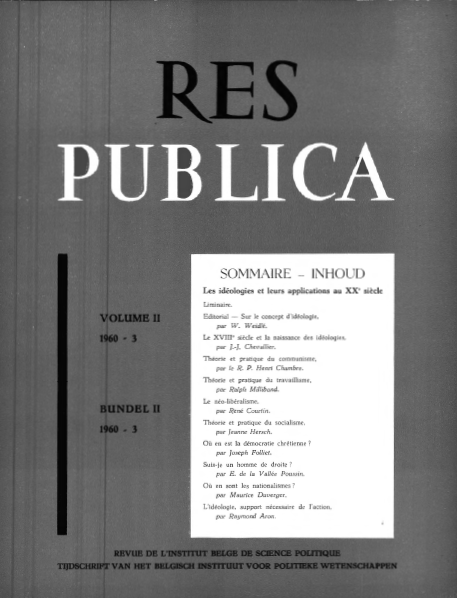 Volume 2 • Issue 3 • 1960 • Les idéologies et leurs applications au XXe siècle